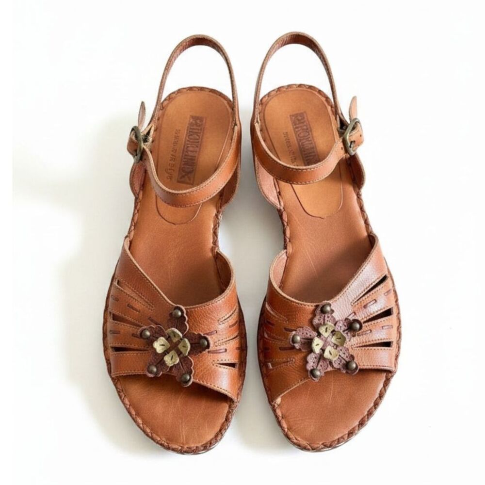 Pikolinos Leather Slingback Sandals Women EU 39 Brown Comfort Boho Artisan Shoes
